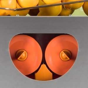 Detalle con ventana de visualización del exprimido exprimidor de naranjas Mizumo EASY-PRO SS